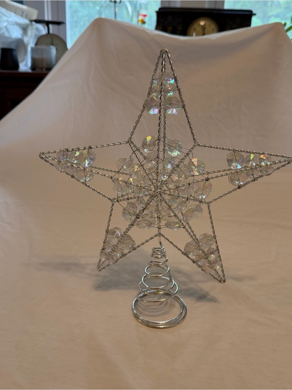 Silver Star Tree Topper with Iridescent Beads bling